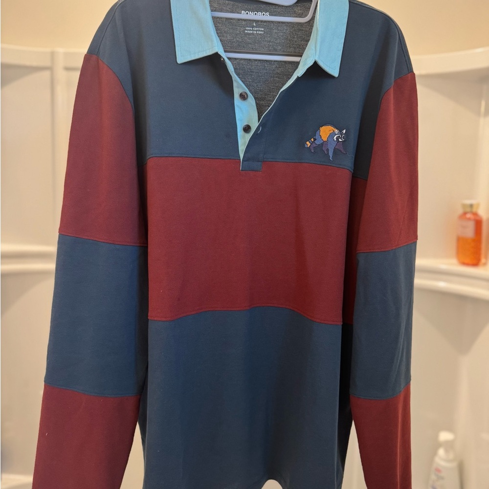 Bonobos Men's Blue and Red Rugby Shirt